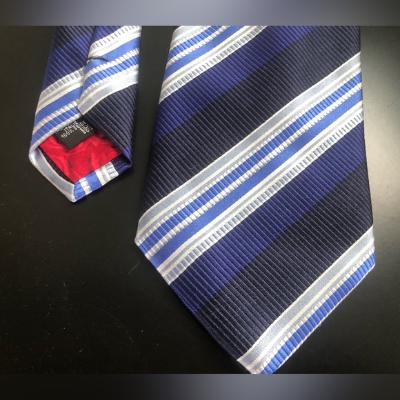 New NWT Paul Smith navy blue white silk stripes collegiate tie Italy Retail $228 - Picture 5 of 5